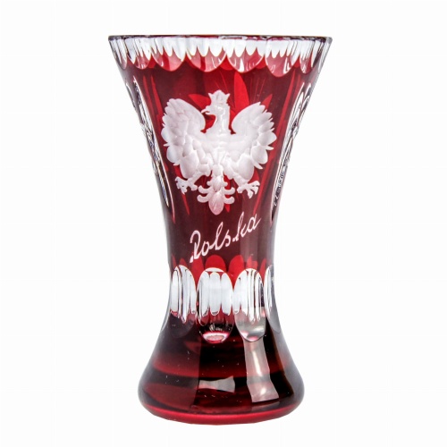Rubinowy kryształowy wazon z Orłem 10 cm
