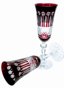 Rubinowe kryształowe kieliszki do szampana 150 ml, 6 sztuk