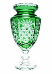 Szmaragdowy kryształowy wazon na stopie 25 cm 