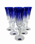 Flute /Calici di cristallo color cobalto da Spumante 150ml Linea 6 pezzi