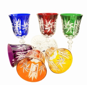 Kolorowe kryształowe kieliszki do wina 220ml Młynek Oliwka 6 sztuk