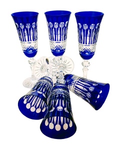 Kobaltowe kryształowe kieliszki do szampana 150 ml, 6 sztuk