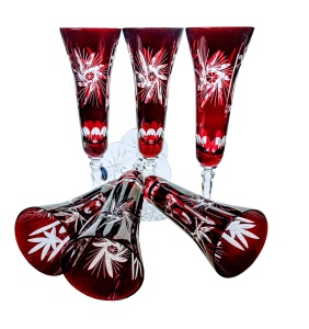 Rubinowe kryształowe kieliszki do szampana 170ml Młynek Oliwka 6 sztuk