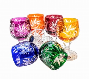 Kolorowe kryształowe kieliszki do wódki 40 ml Młynek Oliwka 6 sztuk