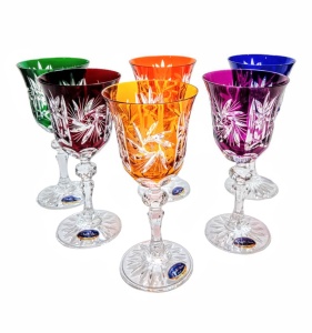 Kolorowe kryształowe kieliszki do wina 170ml Młynek Oliwka 6 sztuk