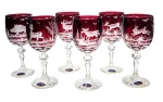 Crystal ruby wine glasses with engraved hunting motif 240ml
