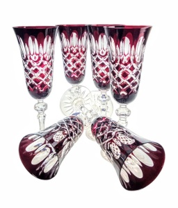 Rubinowe kryształowe kieliszki do szampana 150ml Krata Oliwka 6 sztuk