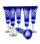 Kobaltowe kryształowe kieliszki do szampana 170ml Ananas 6 sztuk 