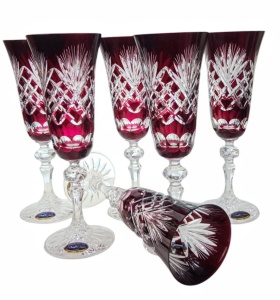 Rubinowe kryształowe kieliszki do szampana 150ml Ananas 6 sztuk