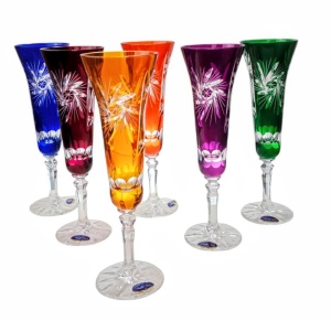 Kolorowe kryształowe kieliszki do szampana 170ml Młynek Oliwka 6 sztuk