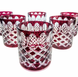 Rubinowe kryształowe szklanki do whisky 280ml Krata Oliwka 6 sztuk