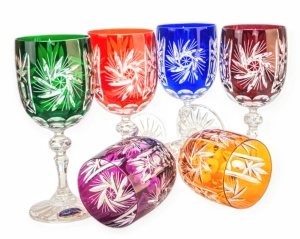 Kolorowe kryształowe kieliszki do wina 240ml Młynek Oliwka 6 sztuk