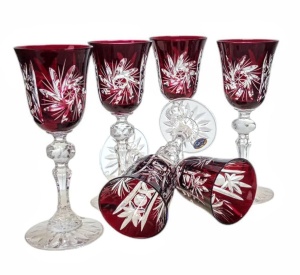 Rubinowe kryształowe kieliszki do likieru 60ml Młynek Oliwka 6 sztuk 