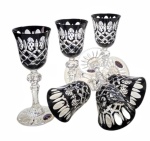 Czarne kryształowe kieliszki do Likieru 60 ml  Krata Oliwka