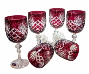 Rubinowe kryształowe kieliszki do wina 240ml Ananas 6 sztuk