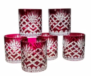 Rubinowe kryształowe szklanki do whisky 280ml Ananas 6 sztuk