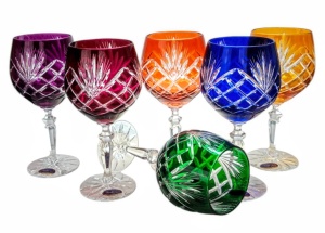 Kolorowe kryształowe kieliszki do wina 280ml  Ananas 6 sztuk 