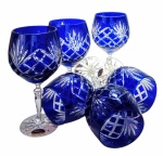 Kobaltowe kryształowe kieliszki do wina 280ml Ananas 6 sztuk 