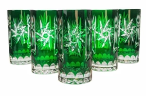 Szmaragdowe kryształowe szklanki do wody i drinków 320 ml Młynek Oliwka