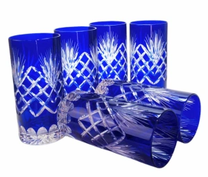 Kobaltowe kryształowe szklanki do wody Ananas 320ml 6 sztuk
