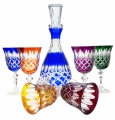 Luxury Multicolor Crystal Wine Set – Carafe 800 ml &amp; 6 Glasses 220 ml – Olive Grid Cut