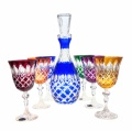 Luxury Multicolor Crystal Wine Set – Carafe 800 ml &amp; 6 Glasses 220 ml – Olive Grid Cut