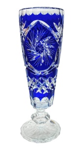 Kobaltowy kryształowy  wazon  wąski 30 cm Młynek
