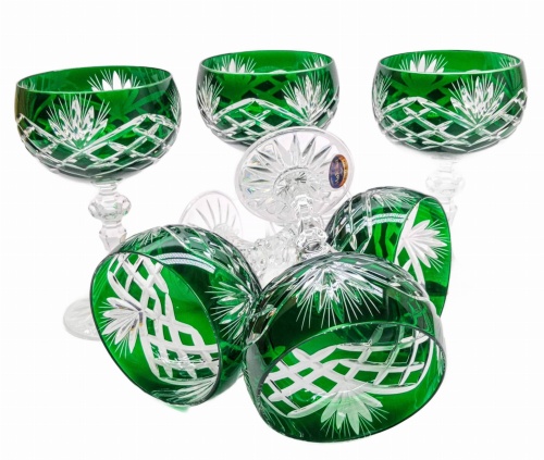Elegante smaragdgrüne Kristallgläser – Handgefertigt &amp; Handgeschliffen – Ananas-Muster (150 ml)