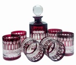 Ruby set. Decanter and whiskey glasses