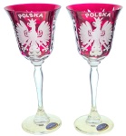 Rubinowe grawerowane kryształowe kieliszki do wina 170 ml Orzeł