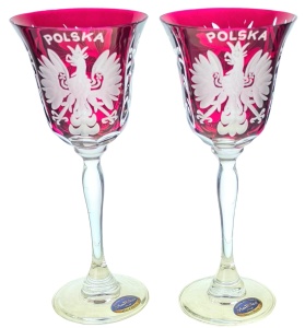 Rubinowe grawerowane kryształowe kieliszki do wina 170 ml Orzeł