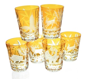 Grawerowane bursztynowe kryształowe kieliszki do wódki 80 ml Las