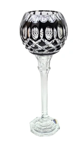MaRika crystal Czarny kryształowy świecznik 34 cm krata Oliwka